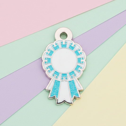 White and Glitter Blue - Small 28mm - Rosette Acievement Charm