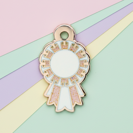 White and Glitter Orange - Small 28mm - Rosette Acievement Charm