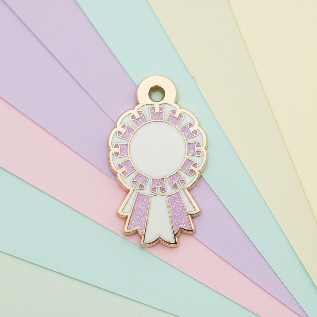 White and Glitter Pink - Small 28mm - Rosette Acievement Charm